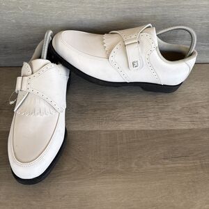 Footjoy Greenjoys Womens White Kiltie Monk Strap Golf Shoes Size US 9.5 W 48352